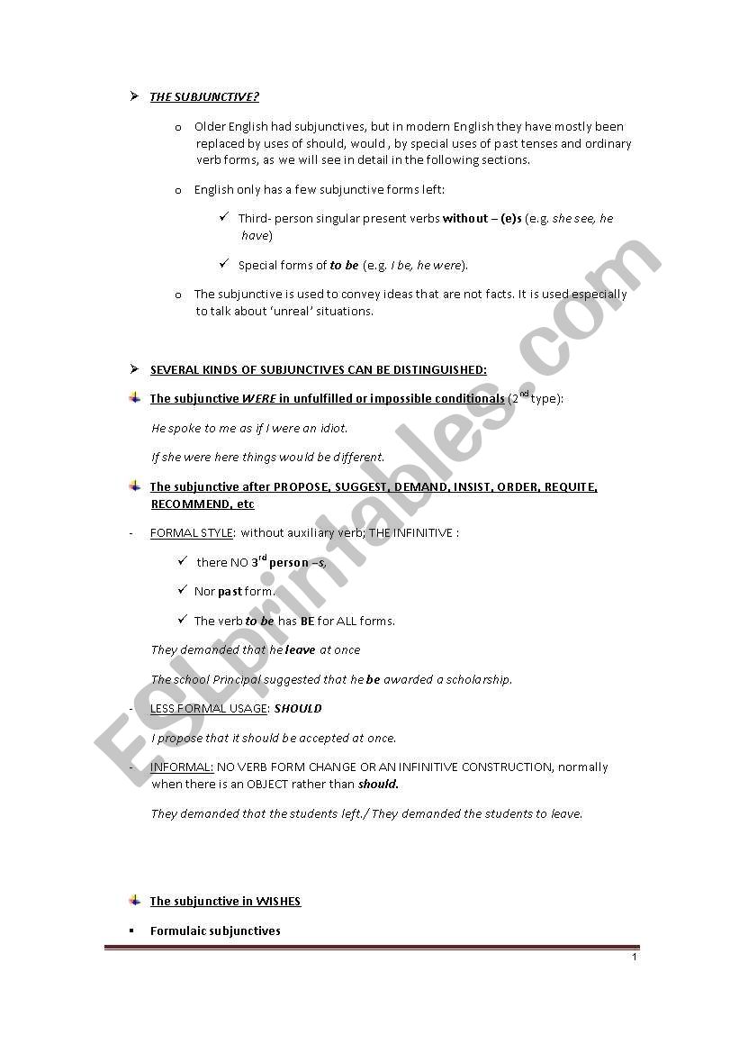 The subjunctive worksheet