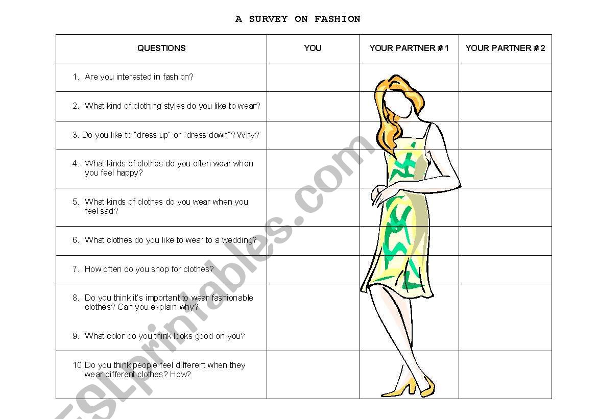 Fashion Survey worksheet