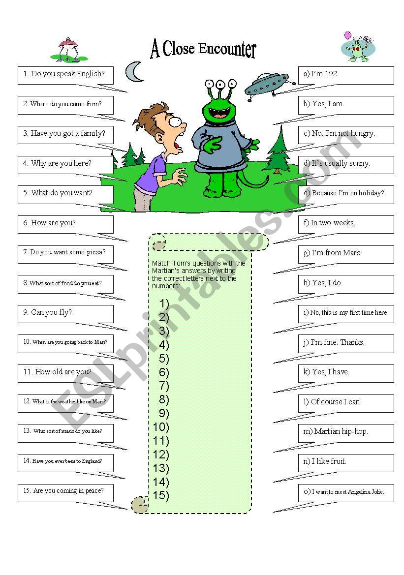 A CLOSE ENCOUNTER worksheet