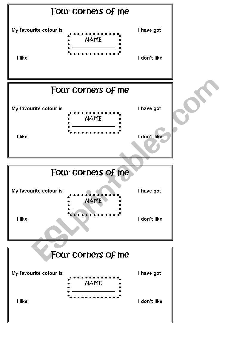 four cornesr of me worksheet