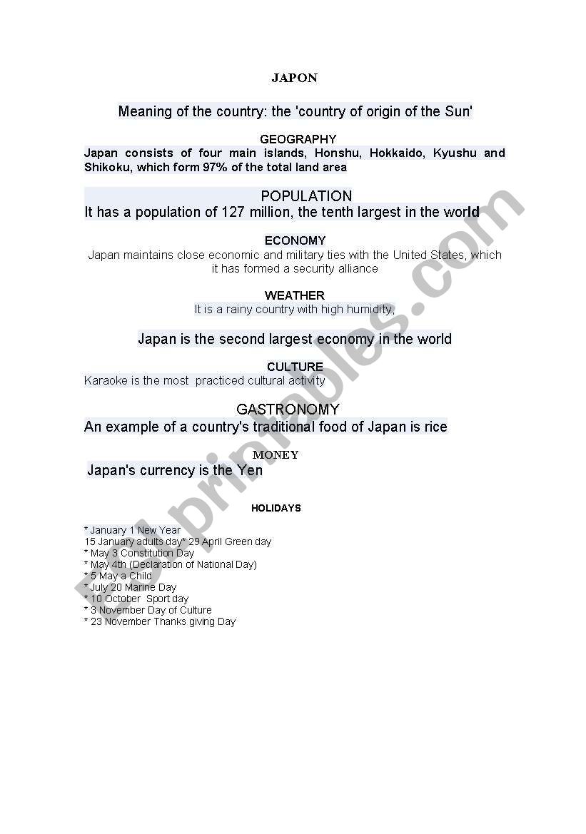 japon w/s worksheet