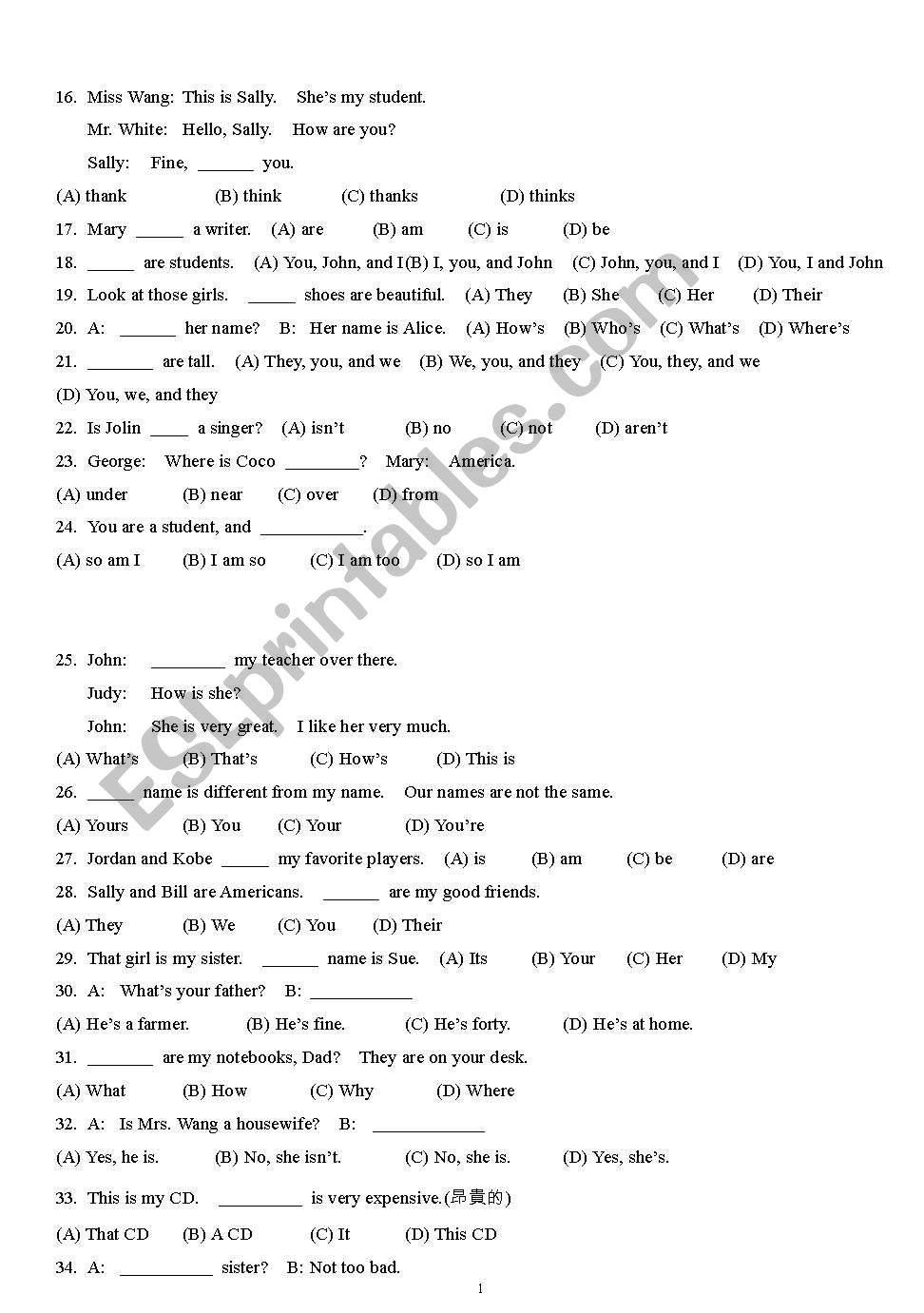 Grammar worksheet