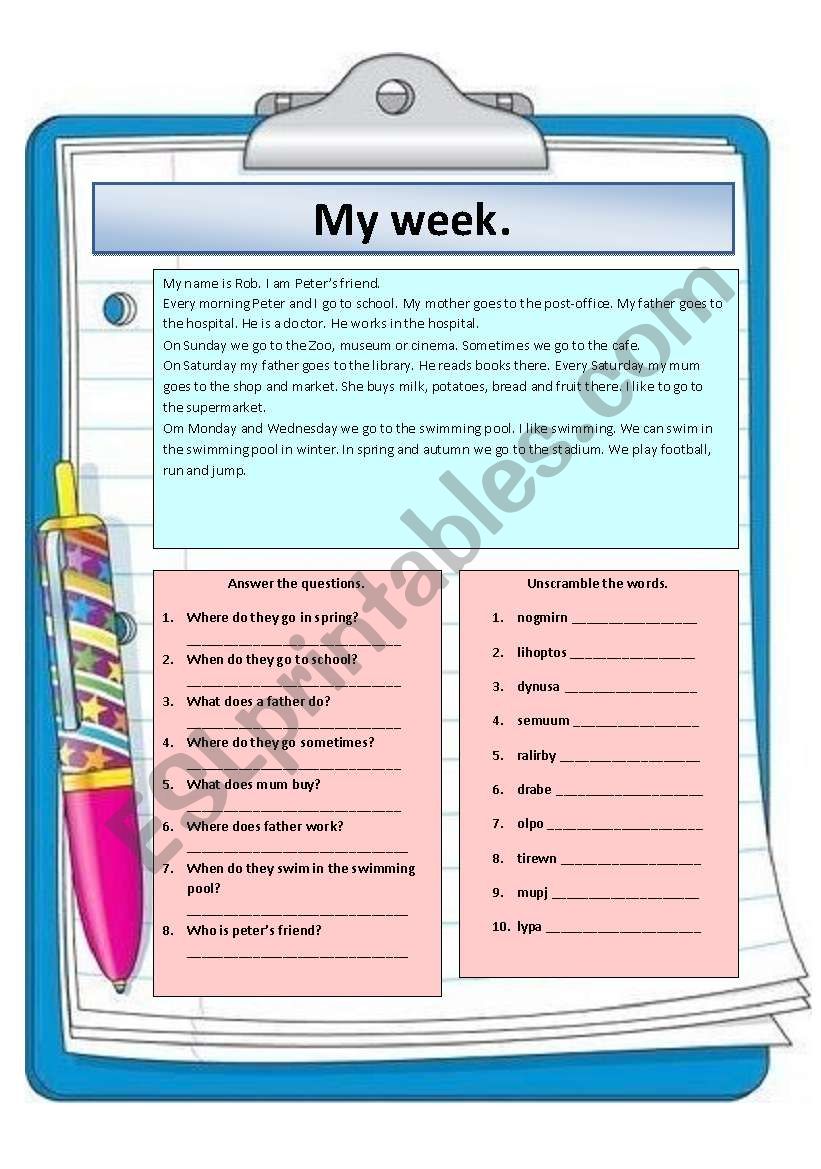 My week worksheet