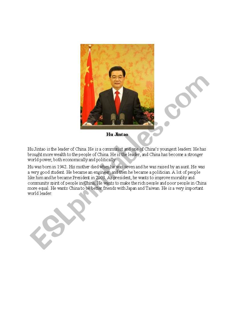 Famous People Profile 1- Hu Jintao