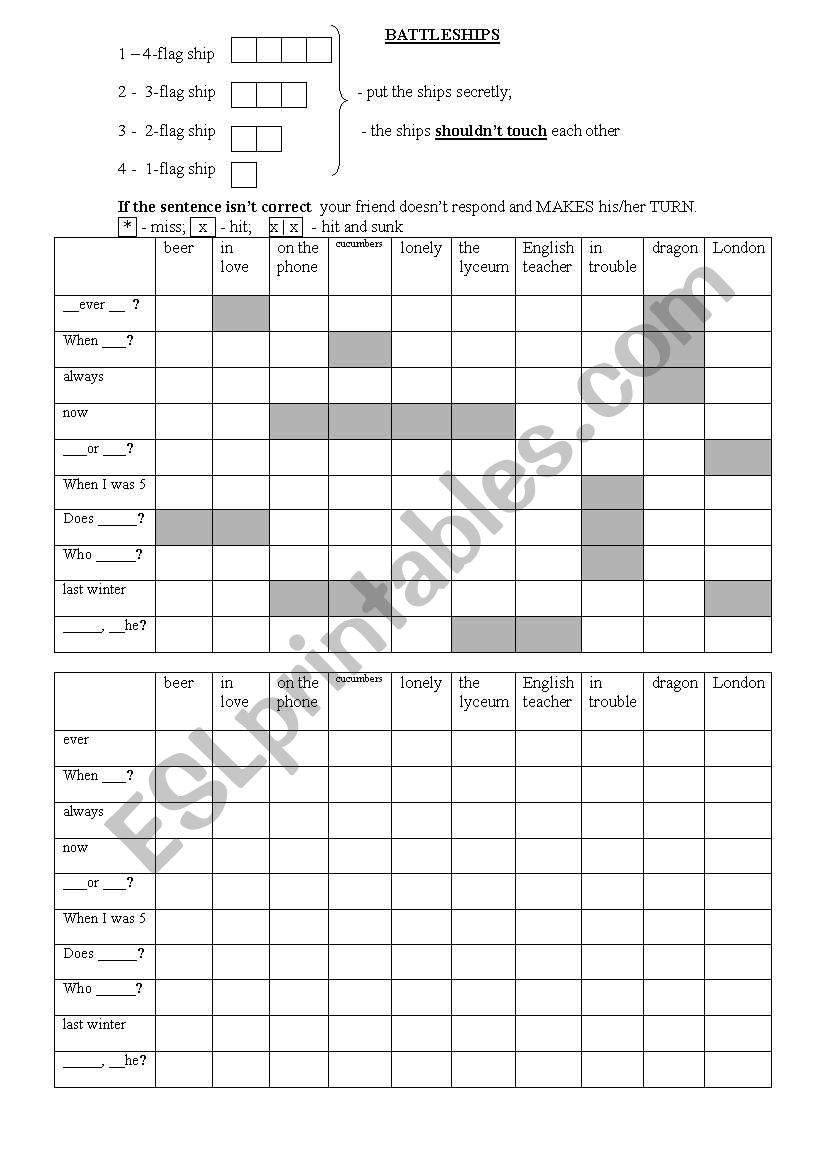 battleship worksheet