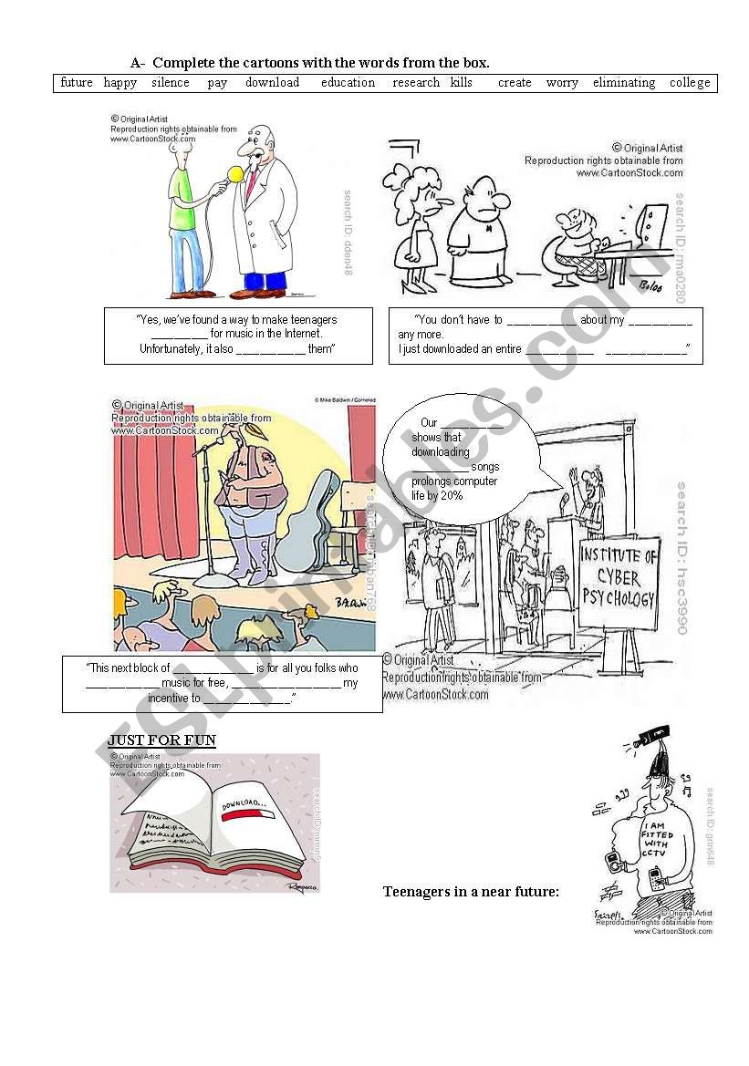 Cartoons about downloading worksheet