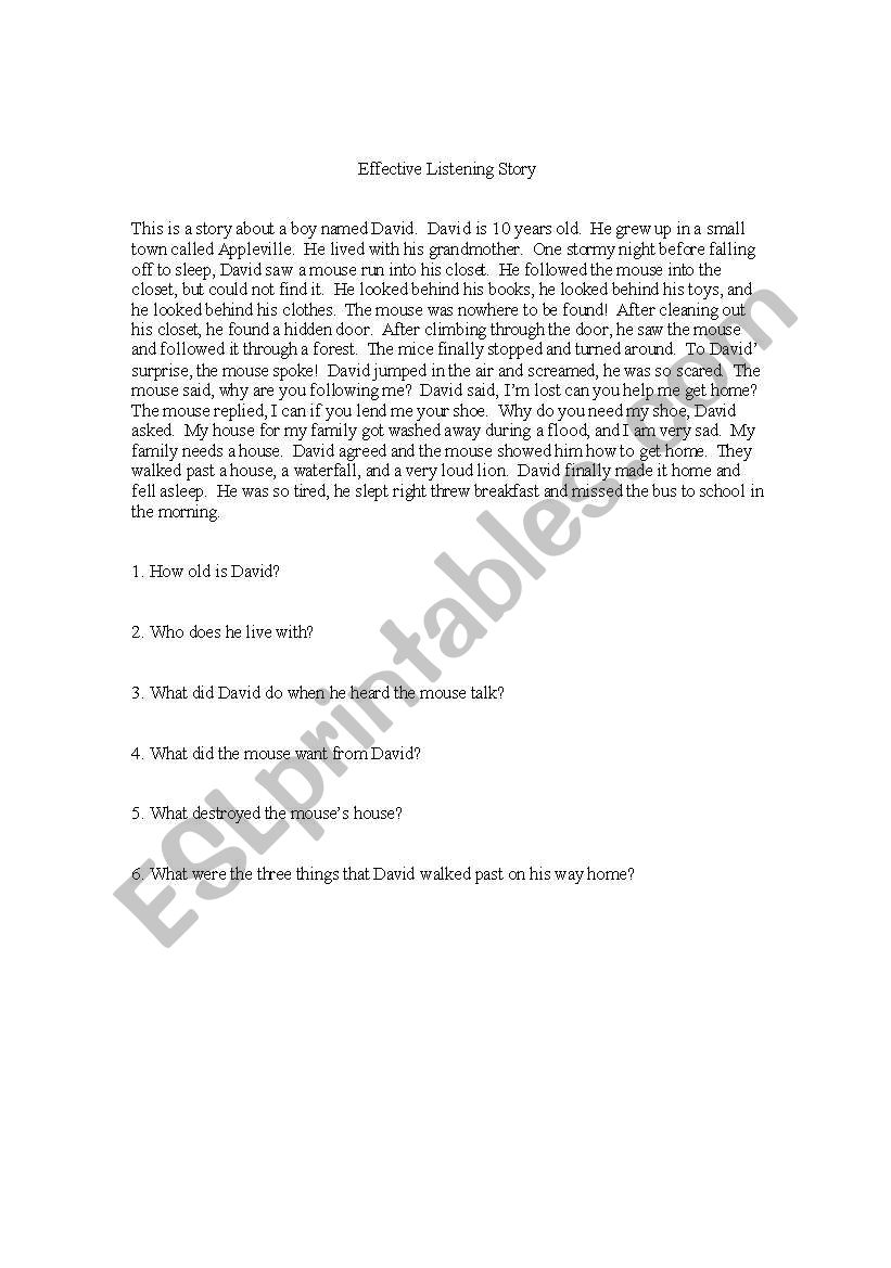 Effective Listening Story worksheet