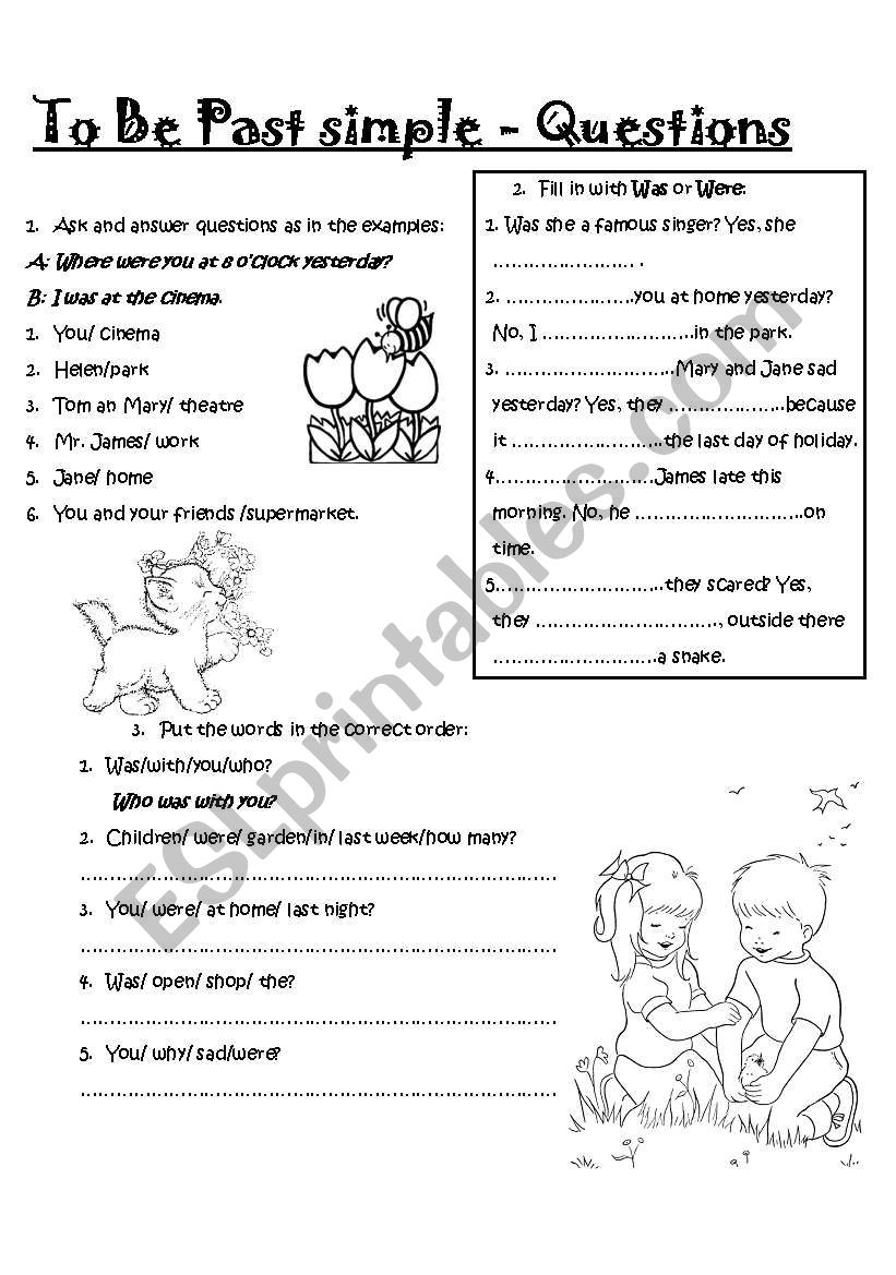 Past simple of the verb to be worksheet