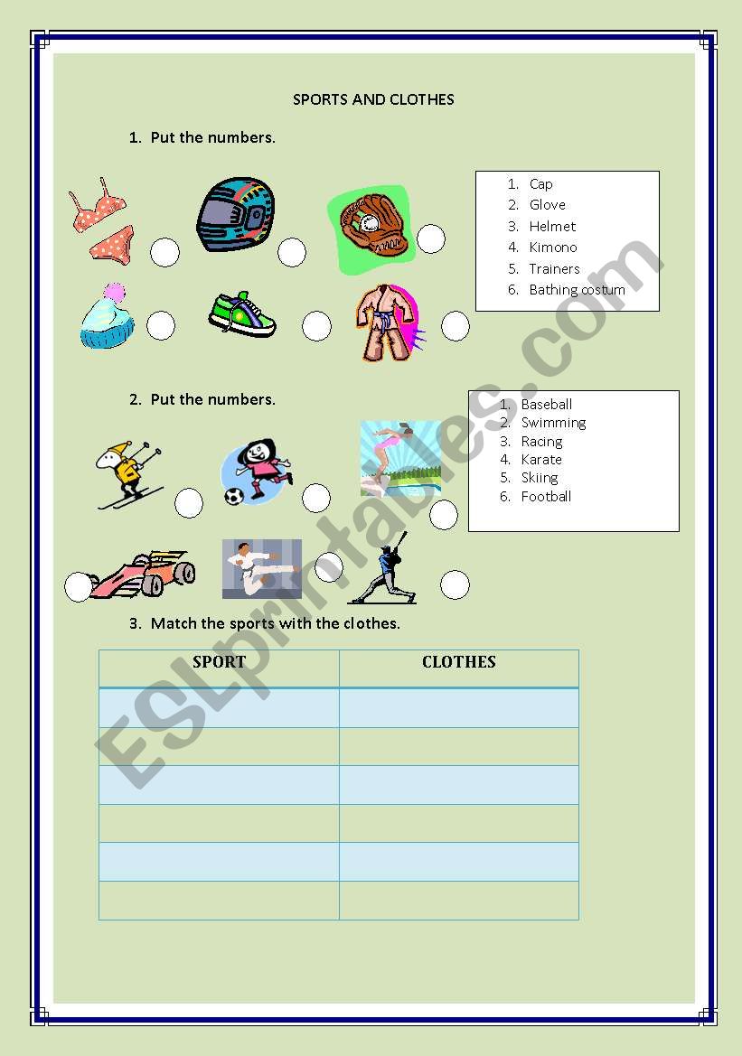 SPORTS AND CLOTHES worksheet