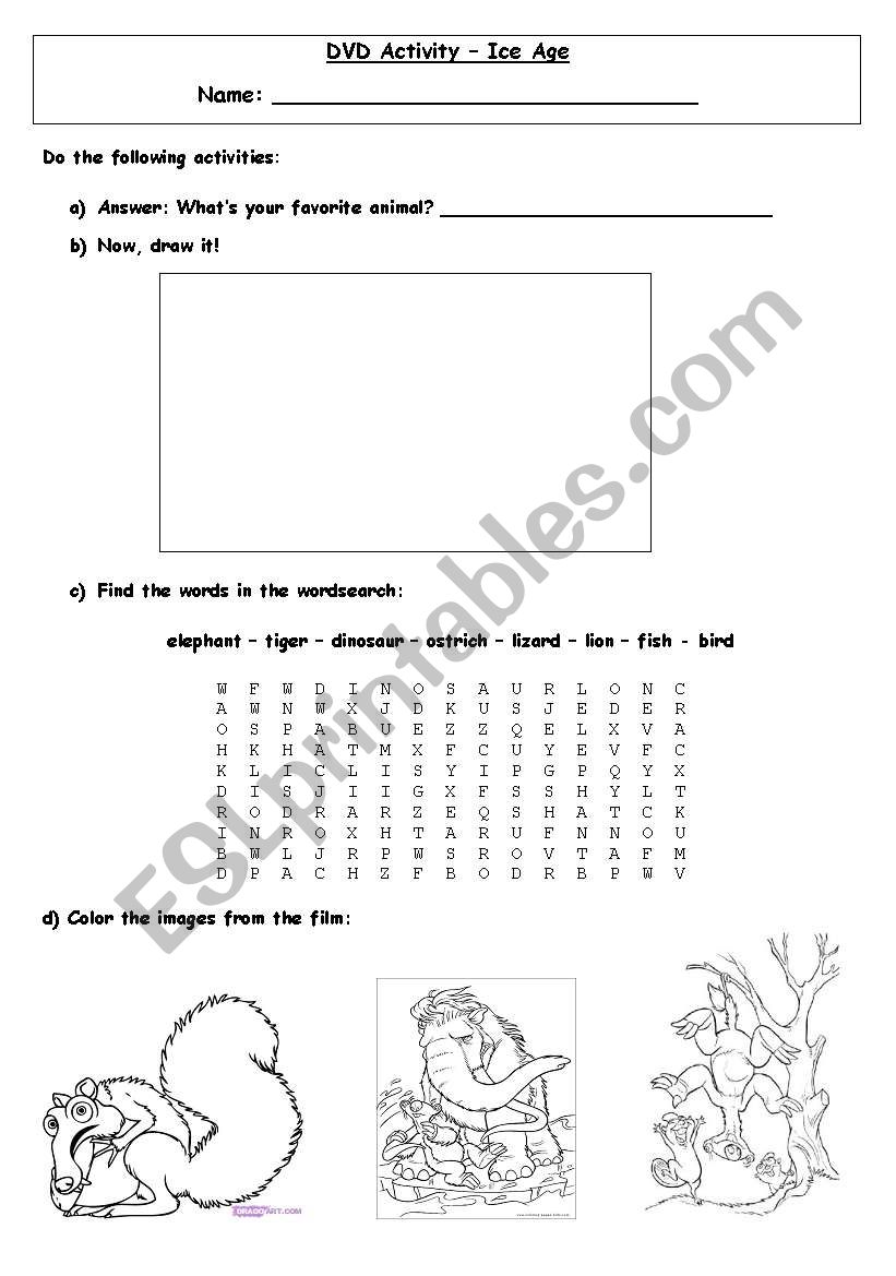 Ice Age 3 - DVD Activity! worksheet