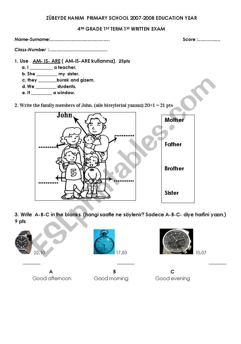 exam worksheet