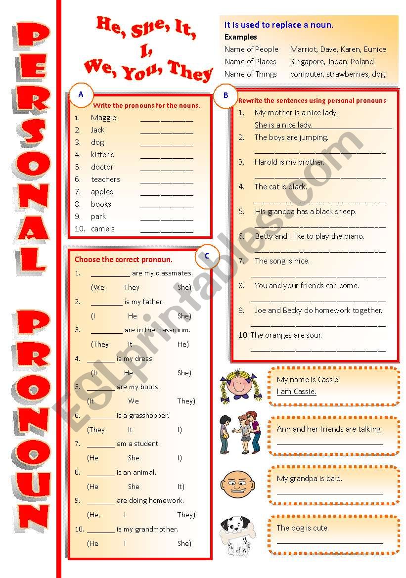 Personal Pronoun - (B/W) worksheet