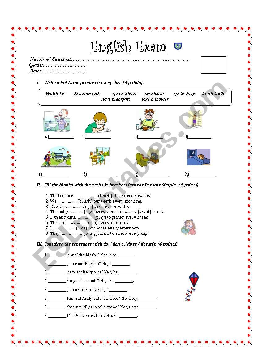 Secondary English test worksheet