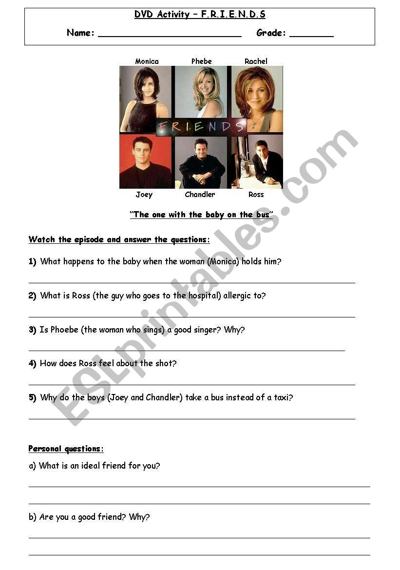 Friends sitcom worksheet