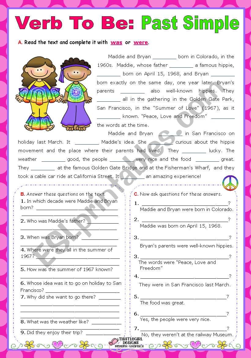 Verb To Be Simple Past Worksheet