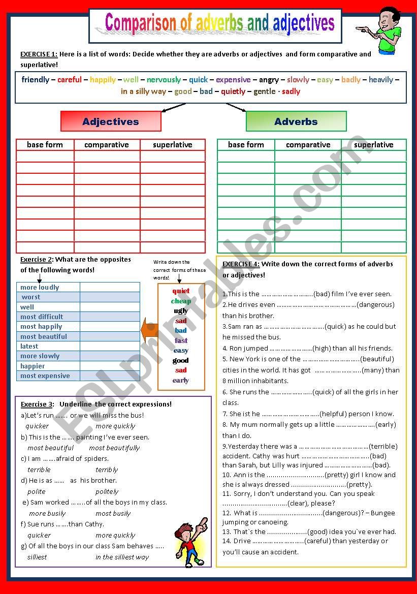 Degrees Of Comparison Of Adjectives And Adverbs Exercises Exercise Poster