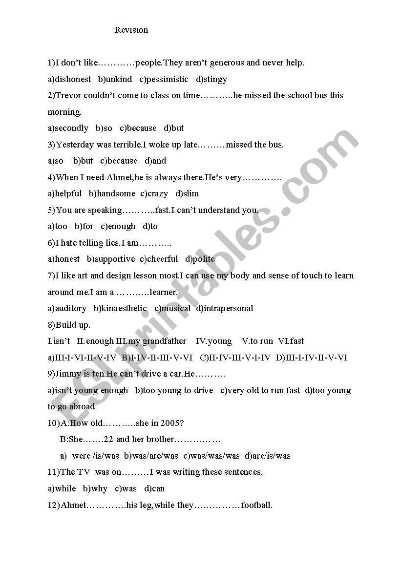 revson for 8th class worksheet