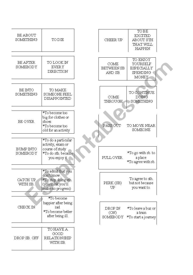Phrasal verbs domino worksheet