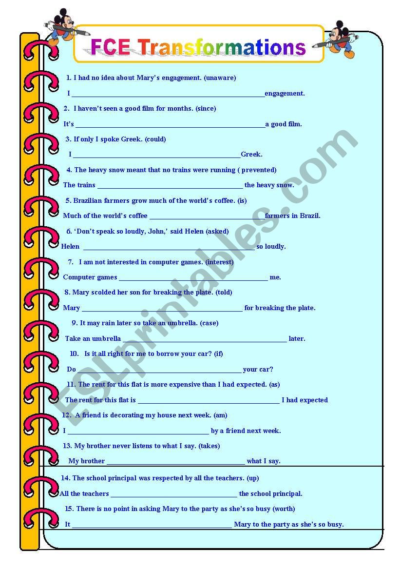 FCE Transformations worksheet