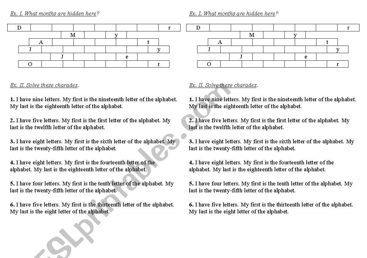 teaching months worksheet