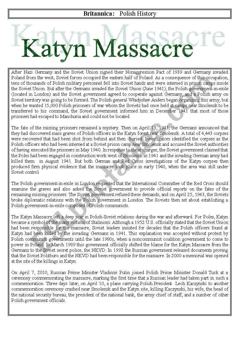 Katyn Massacre worksheet