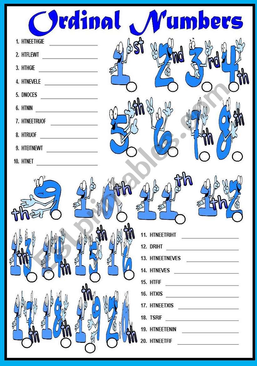 ORDINAL NUMBERS worksheet