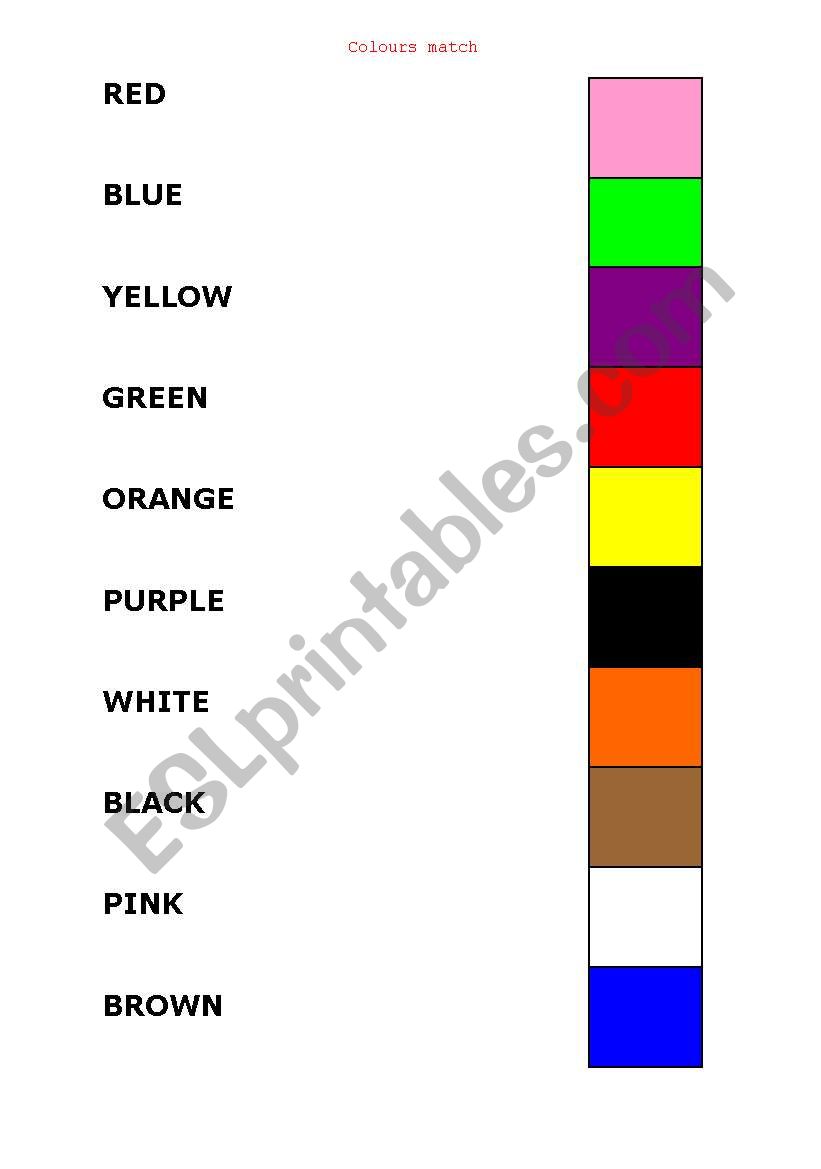 match colours worksheet worksheet