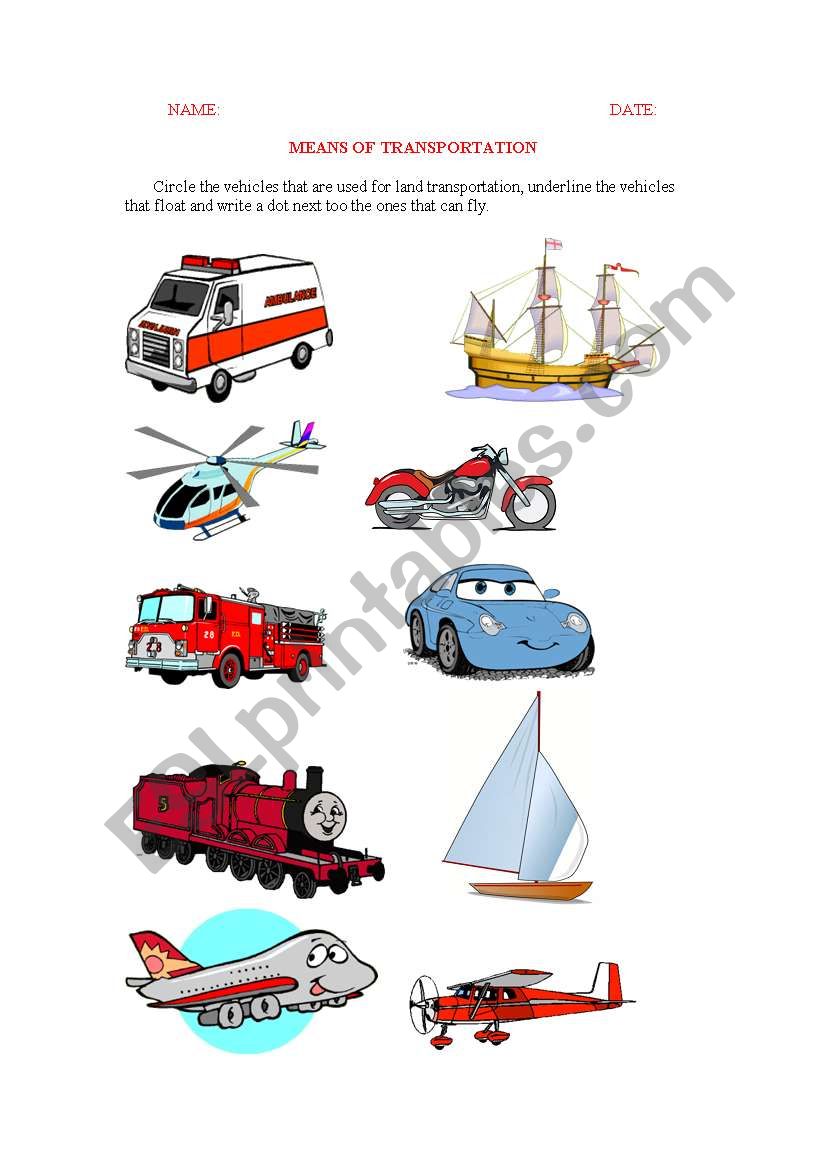 Means of Transportation worksheet