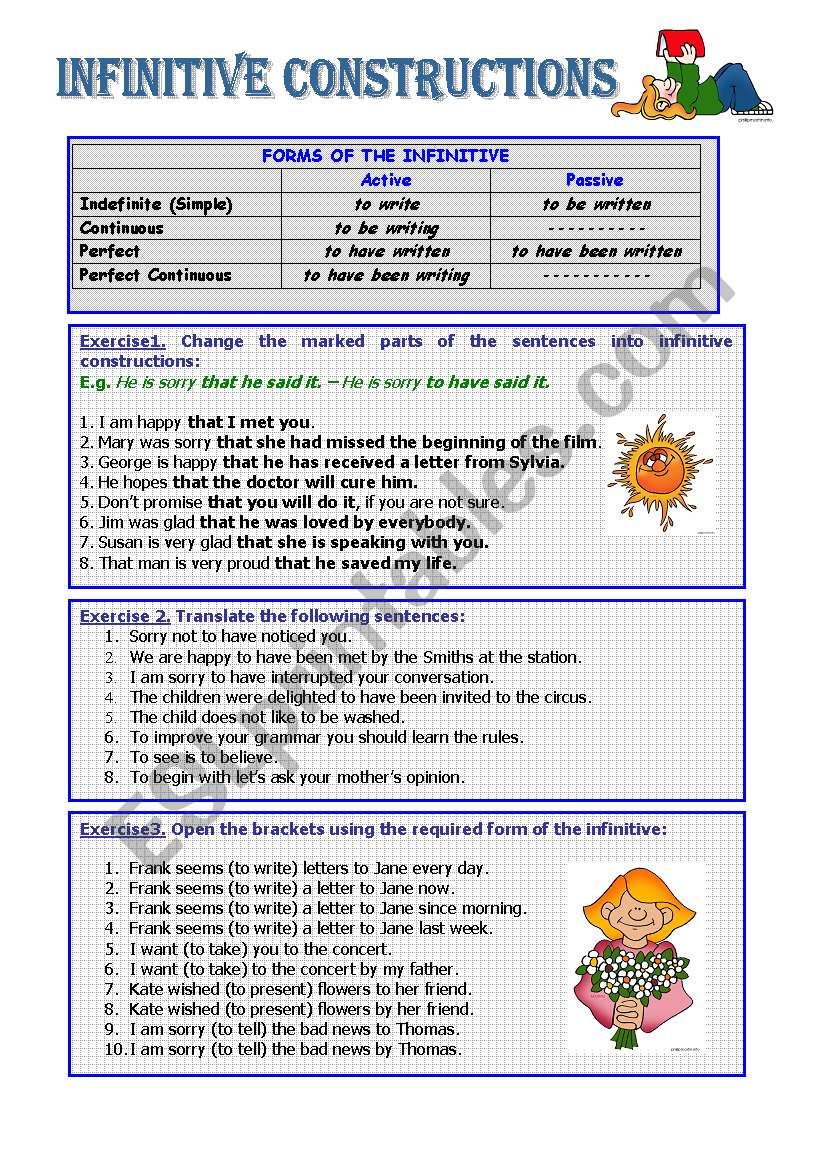 INFINITIVE CONSTRUCTIONS worksheet