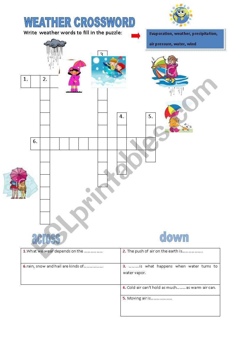 weather crossword worksheet