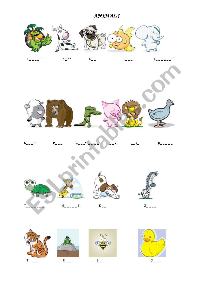 ANIMALS worksheet