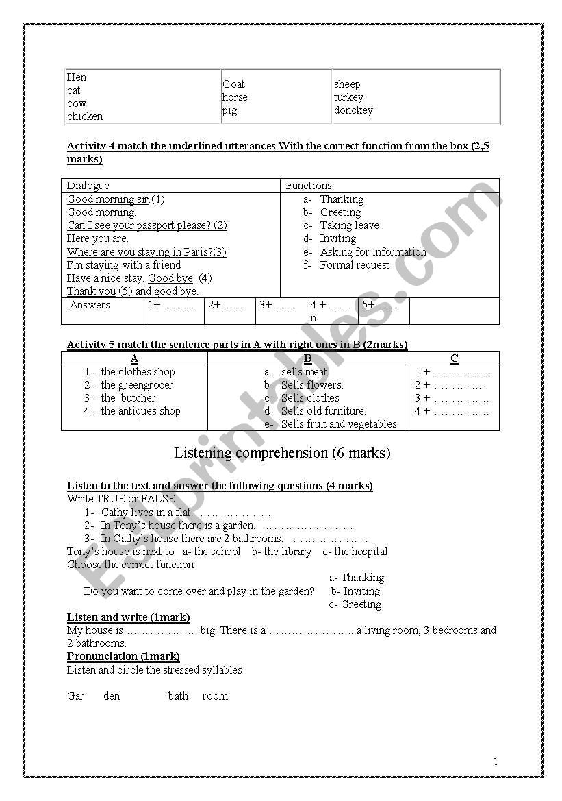 7th form test worksheet