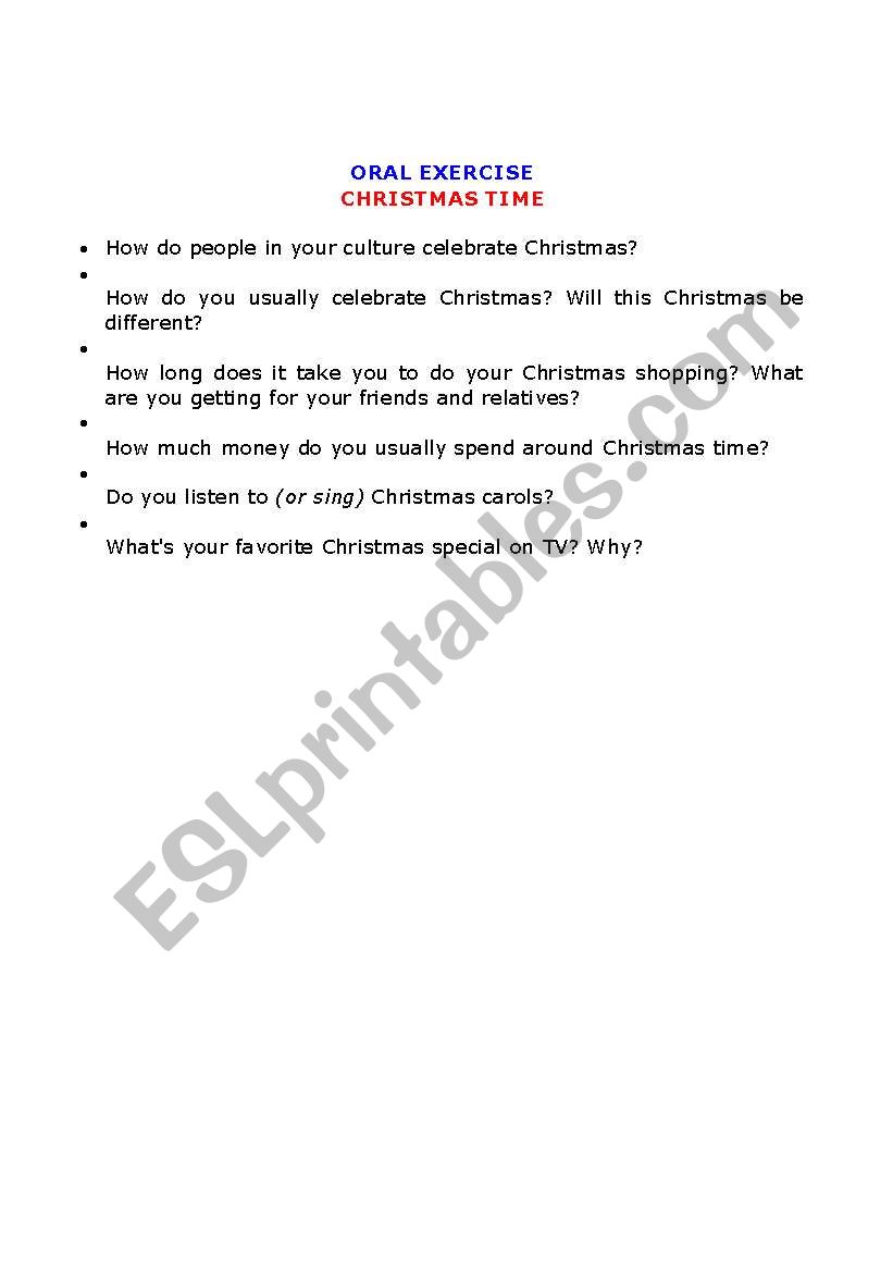Christmas Questions worksheet
