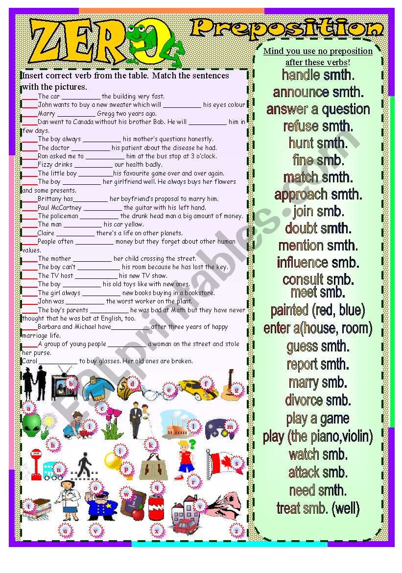 Zero Preposition worksheet