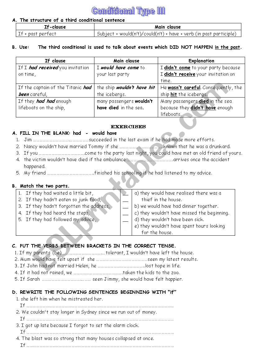 Conditional Type III worksheet