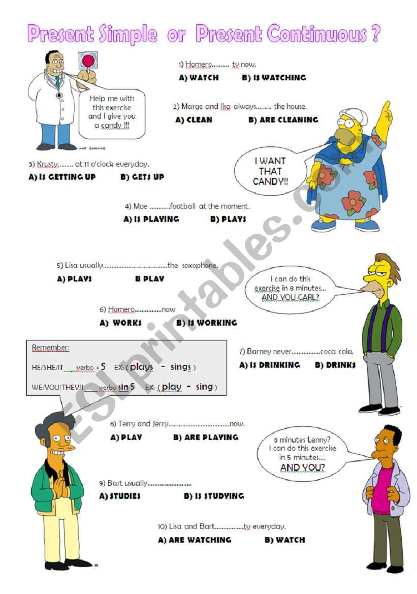 present simple or continuous? worksheet