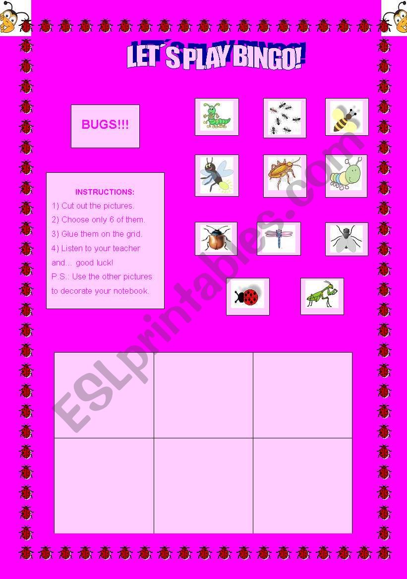 Bingo - Bugs!  worksheet