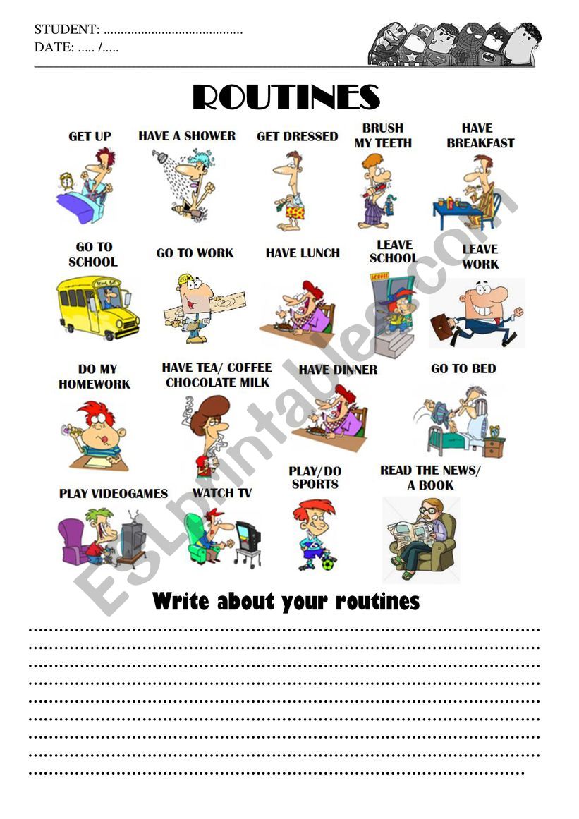 daily routines worksheet