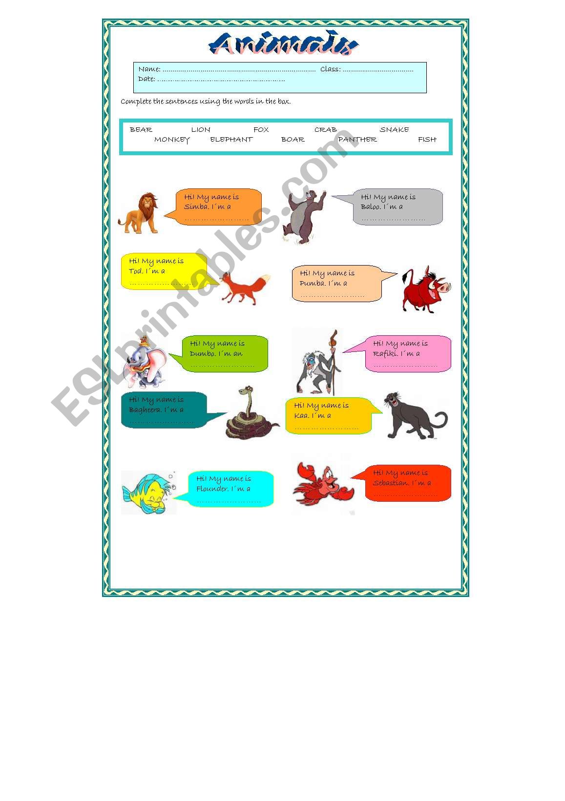 Famous Animals worksheet