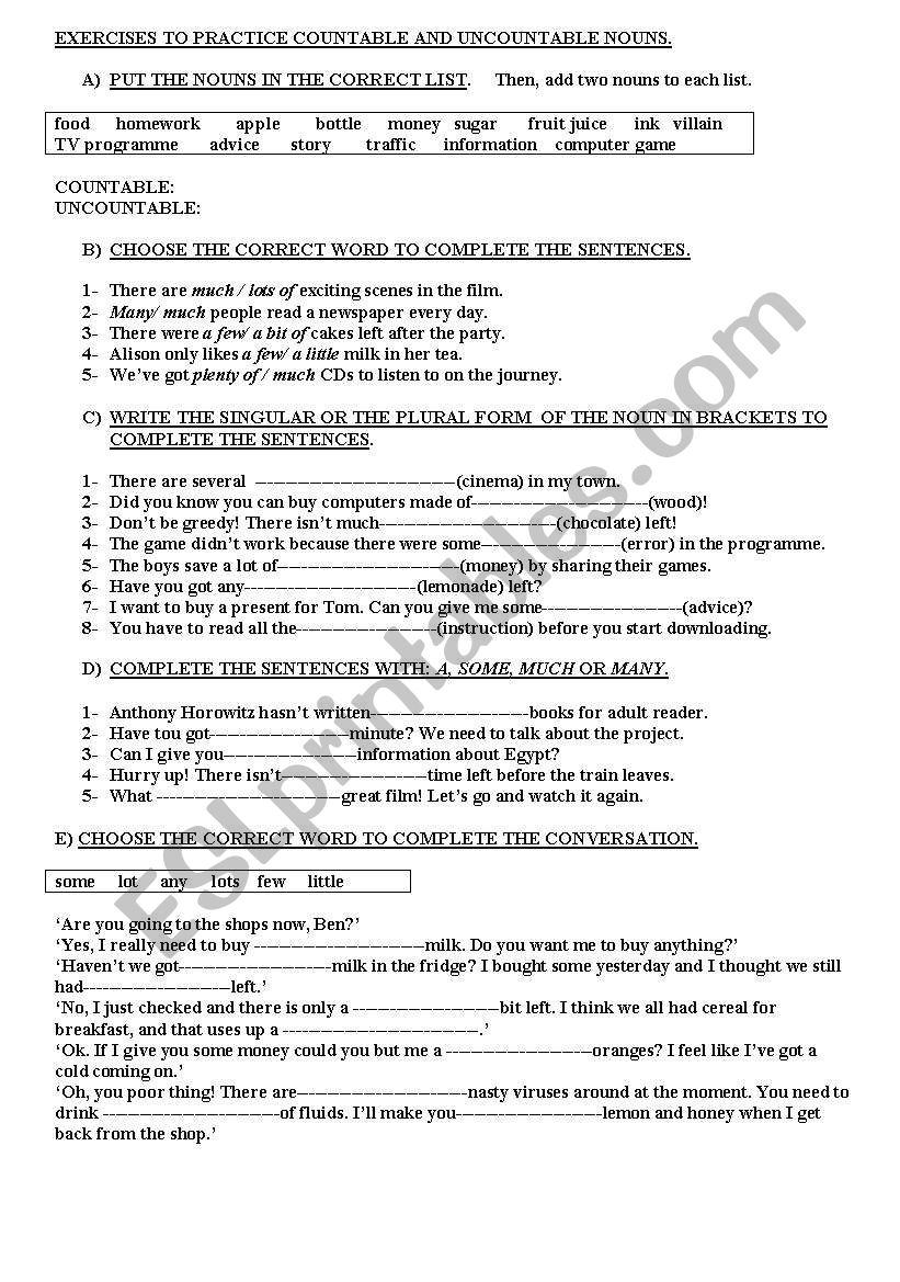 COUNTABLE AND UNCOUNTABLE NOUNS/ QUANTIFIERS