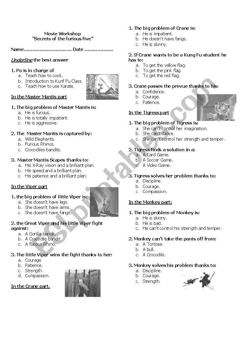 SECRET OF THE FURIOUS FIVE worksheet