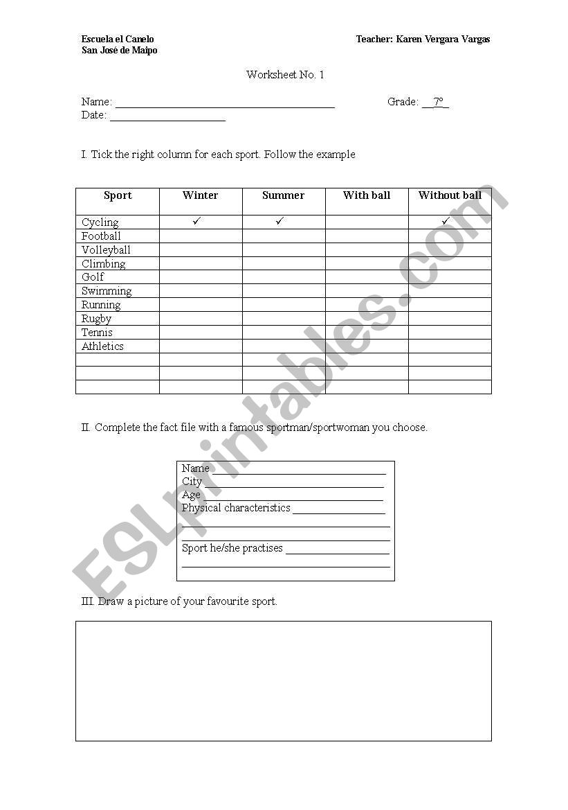 Sports worksheet