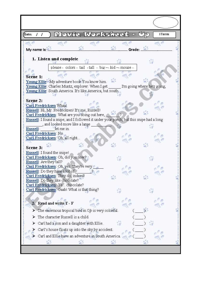 movie up  worksheet