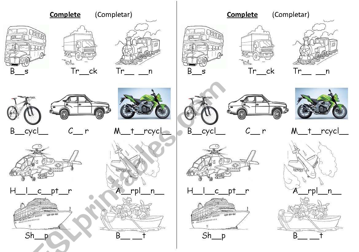 Transportation worksheet