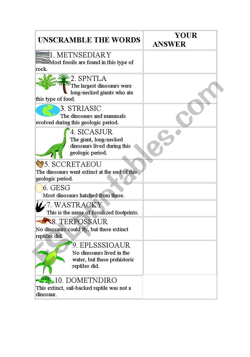 Dinosaurs Unscramble the words