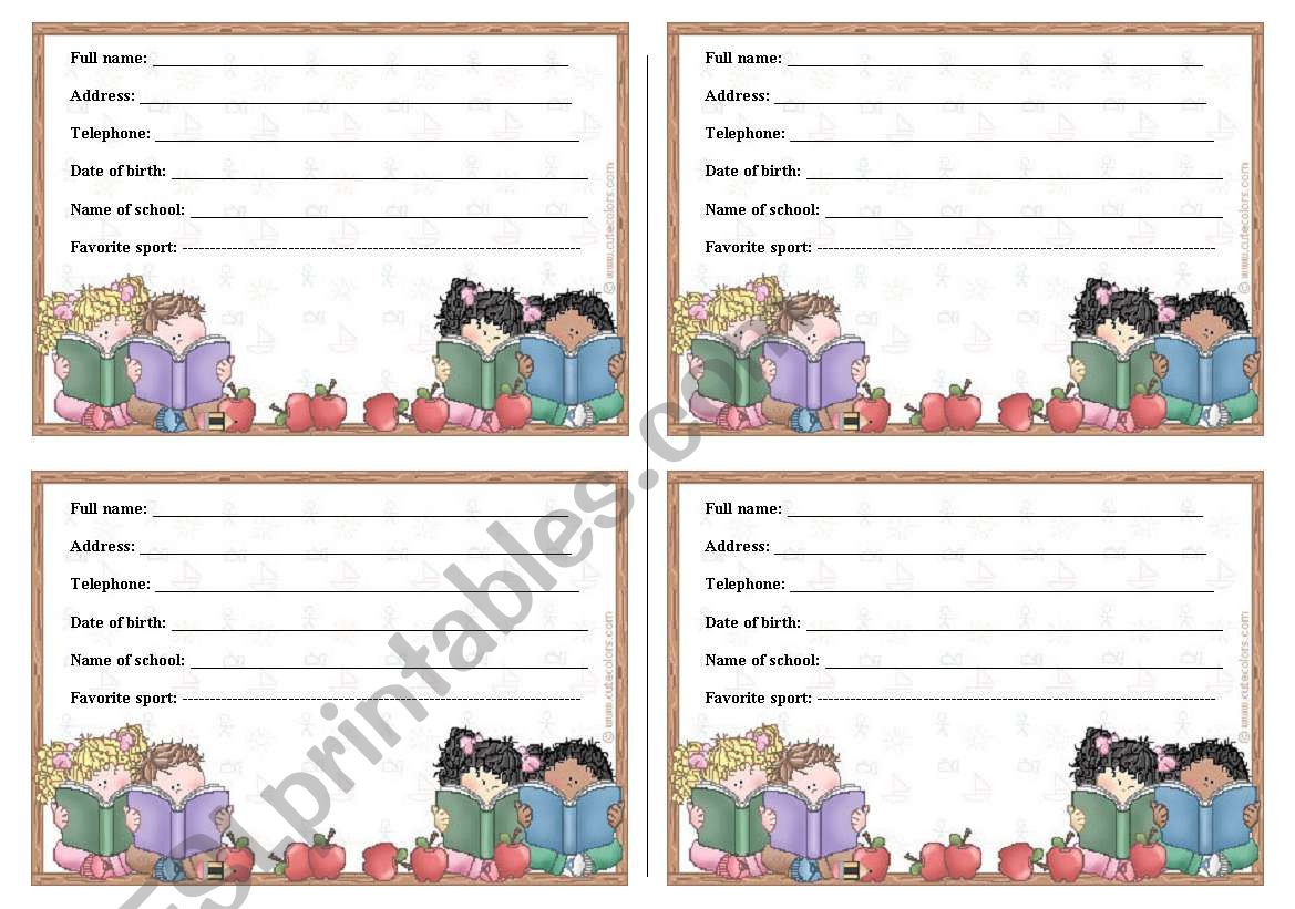 personal details worksheet