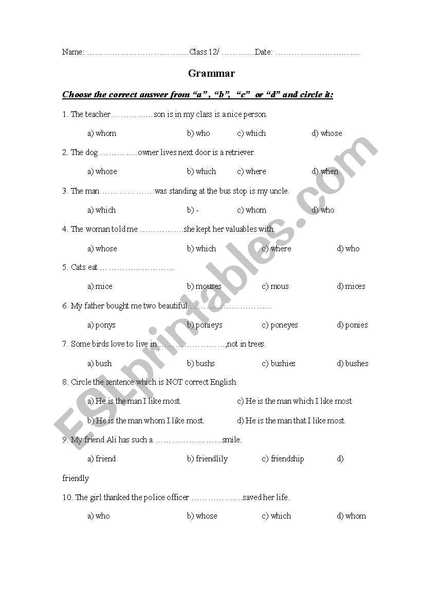 Relative pronouns worksheet