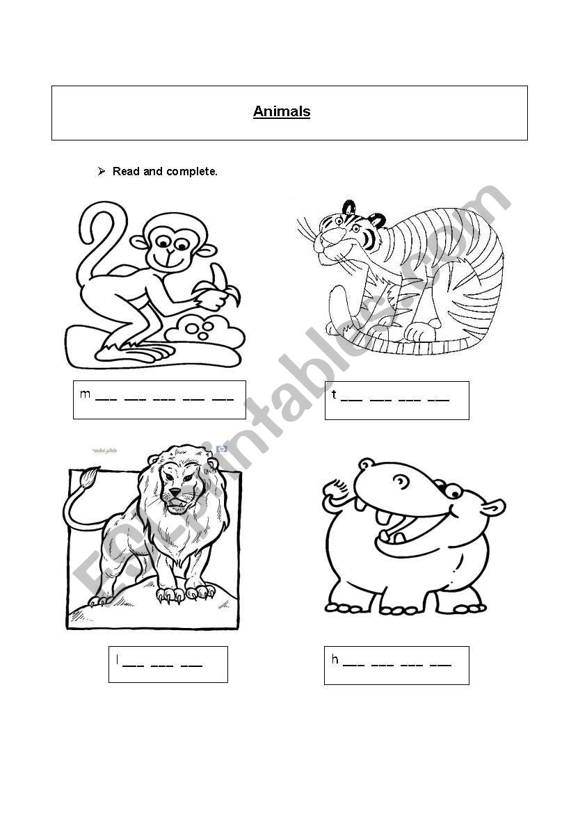 Animals worksheet