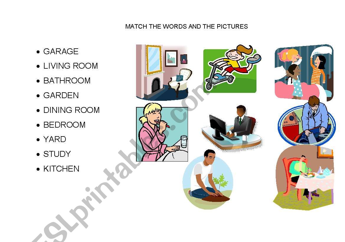 MATCH -- ROOMS IN A HOUSE worksheet