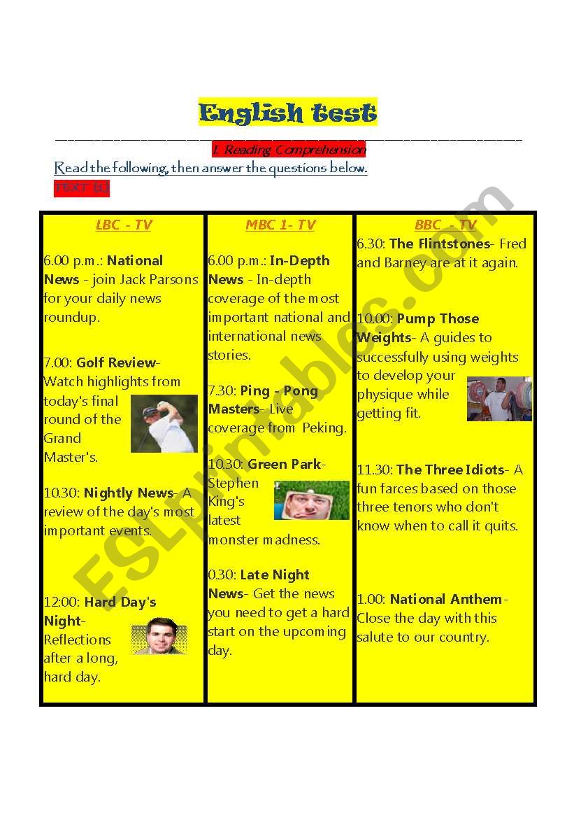 English Test worksheet
